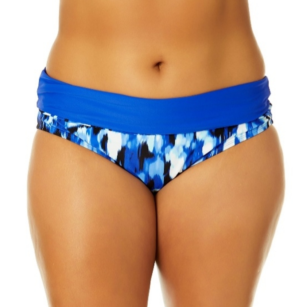 TIME AND TRU Plus Size Fold Down High Waist Bikini Swimsuit Bottoms Blue